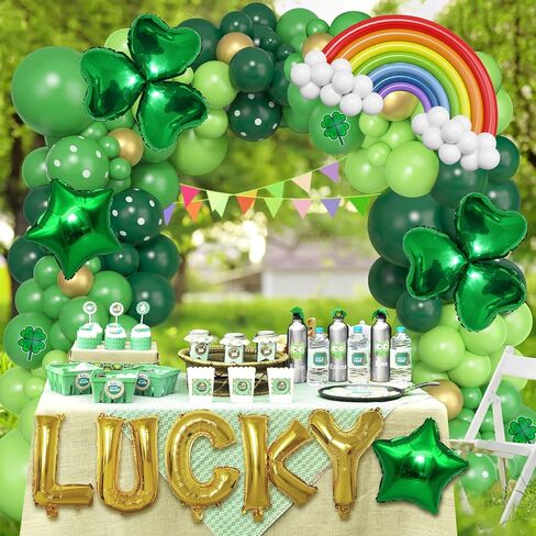 Ouddy Life 165 Pcs St. Patrick’s Day Balloons Garland Arch Kit, Saint Patricks Day Party Decorations with Rainbow Green Gold Lucky Heart Star Foil Balloon for Green Shamrock Irish Lucky Supplies Decor in Saudi Arabia
