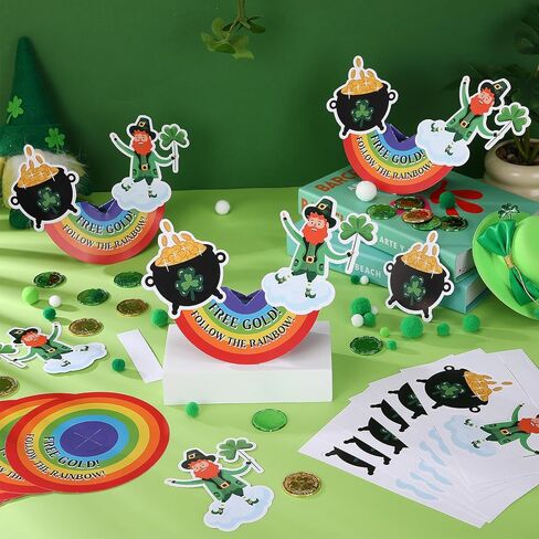 Eaasty 24 Sets St. Patrick's Day Crafts Kits Leprechaun Trap Rocking Manger Card Irish Shamrock Rainbow Cardboard DIY Bulk for St Patrick's Day Party Party Supplies Classroom Activity Gifts in Saudi Arabia