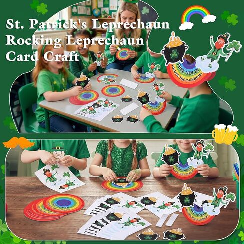Eaasty 24 Sets St. Patrick's Day Crafts Kits Leprechaun Trap Rocking Manger Card Irish Shamrock Rainbow Cardboard DIY Bulk for St Patrick's Day Party Party Supplies Classroom Activity Gifts in Saudi Arabia