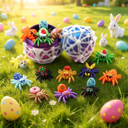 3D Printed Animals Spider Egg with 10 Unique Spiders Inside, Glow in The Dark Fidget Toys, Easter Basket Stuffers for Teens Kids, Plastic Prefilled Easter Eggs, Easter Egg Fillers Gifts for Boys Girls in Saudi Arabia