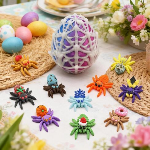 3D Printed Animals Spider Egg with 10 Unique Spiders Inside, Glow in The Dark Fidget Toys, Easter Basket Stuffers for Teens Kids, Plastic Prefilled Easter Eggs, Easter Egg Fillers Gifts for Boys Girls in Saudi Arabia