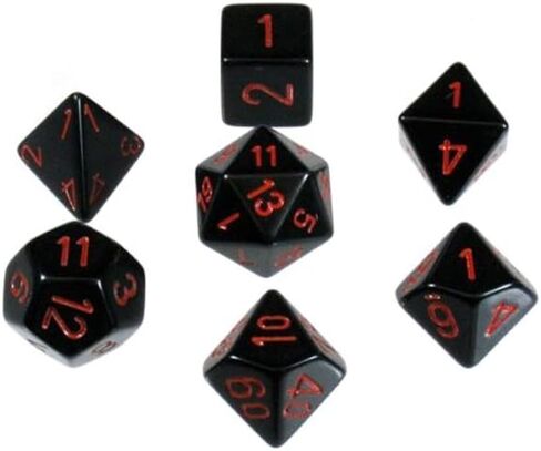 Chessex Dice: Polyhedral 7-Die Opaque Dice Set - Black with Red in Saudi Arabia