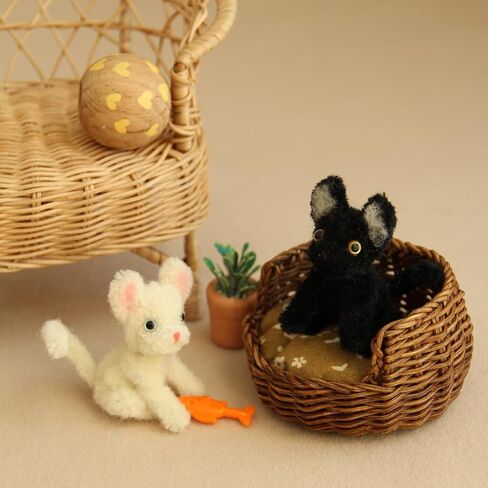 1:12 Scale Mini Rattan Dog Bed for Dollhouse Handmade Wicker Pet Bed, Cute Miniature Dog House Accessories for Doll House Decoration,Dollhouse Furniture Collection (Light) (Basket Dark) in Saudi Arabia
