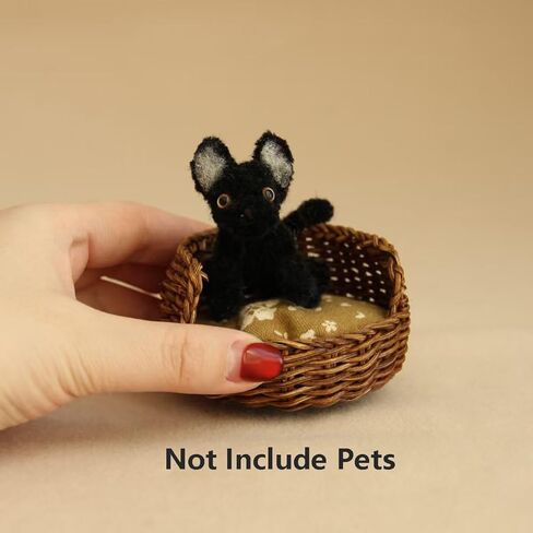 1:12 Scale Mini Rattan Dog Bed for Dollhouse Handmade Wicker Pet Bed, Cute Miniature Dog House Accessories for Doll House Decoration,Dollhouse Furniture Collection (Light) (Basket Dark) in Saudi Arabia