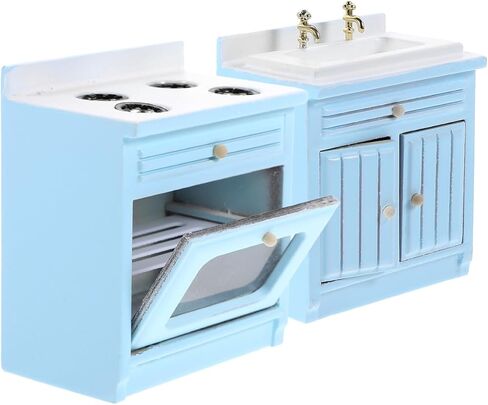 Hemoton Miniature Kitchen Accessories 1/12 Scale Dollhouse Kitchen Sink and Stove Prop Set Realistic Doll House Furniture Model for Decoration and Photography in Saudi Arabia