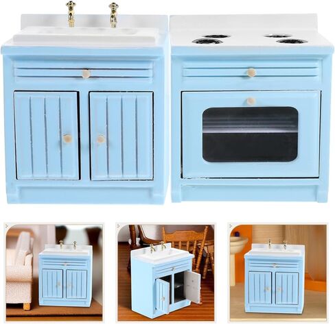 Hemoton Miniature Kitchen Accessories 1/12 Scale Dollhouse Kitchen Sink and Stove Prop Set Realistic Doll House Furniture Model for Decoration and Photography in Saudi Arabia