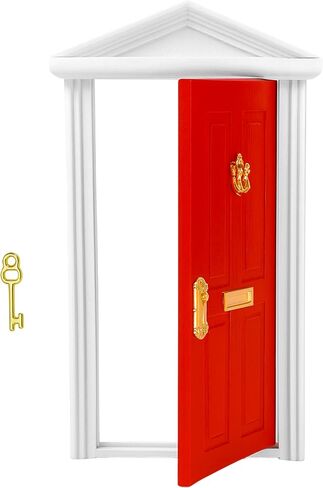 Miniature Red Door Dollhouse – 1/12 Scale Christmas Elf Mini Wooden Fairy Front Door with Handle Knocker for Doll House Decoration, Tiny Furniture Decor Party DIY Craft Accessories in Saudi Arabia