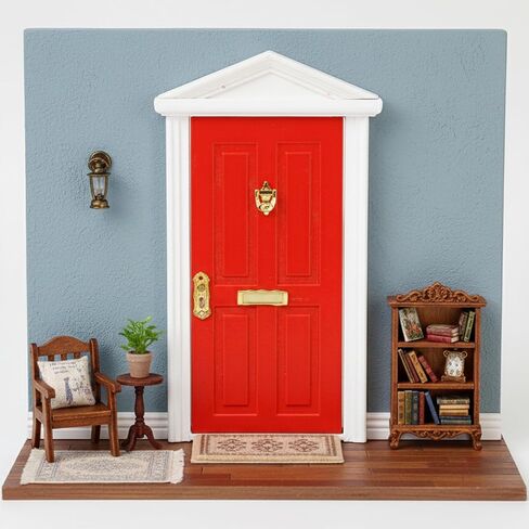 Miniature Red Door Dollhouse – 1/12 Scale Christmas Elf Mini Wooden Fairy Front Door with Handle Knocker for Doll House Decoration, Tiny Furniture Decor Party DIY Craft Accessories in Saudi Arabia