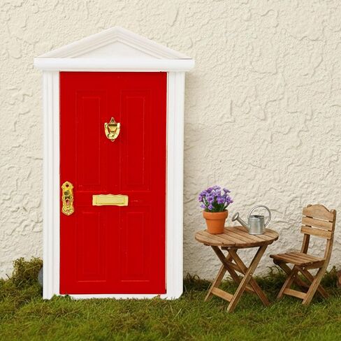 Miniature Red Door Dollhouse – 1/12 Scale Christmas Elf Mini Wooden Fairy Front Door with Handle Knocker for Doll House Decoration, Tiny Furniture Decor Party DIY Craft Accessories in Saudi Arabia