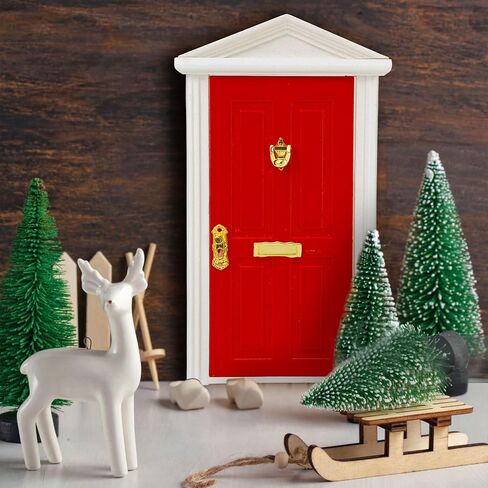 Miniature Red Door Dollhouse – 1/12 Scale Christmas Elf Mini Wooden Fairy Front Door with Handle Knocker for Doll House Decoration, Tiny Furniture Decor Party DIY Craft Accessories in Saudi Arabia