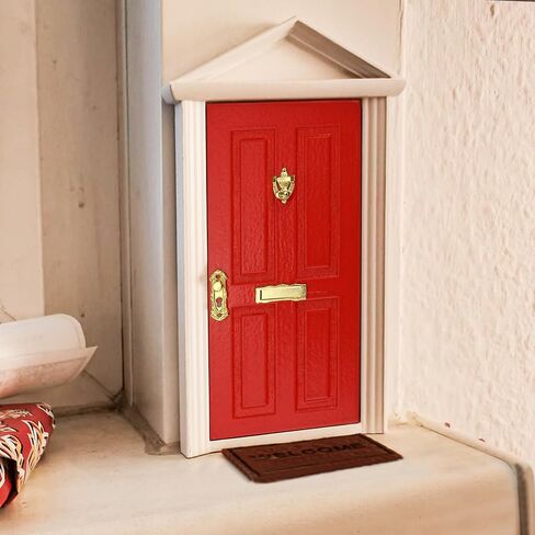 Miniature Red Door Dollhouse – 1/12 Scale Christmas Elf Mini Wooden Fairy Front Door with Handle Knocker for Doll House Decoration, Tiny Furniture Decor Party DIY Craft Accessories in Saudi Arabia