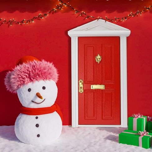 Miniature Red Door Dollhouse – 1/12 Scale Christmas Elf Mini Wooden Fairy Front Door with Handle Knocker for Doll House Decoration, Tiny Furniture Decor Party DIY Craft Accessories in Saudi Arabia