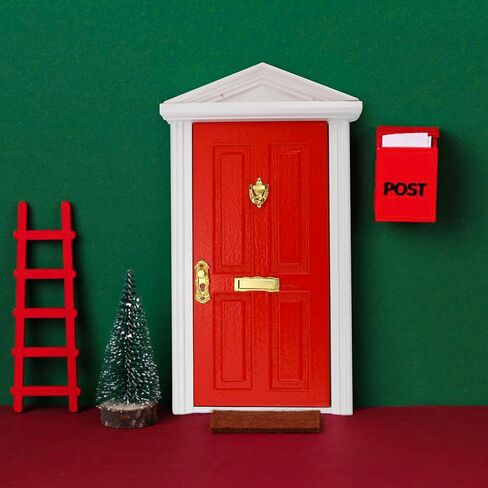 Miniature Red Door Dollhouse – 1/12 Scale Christmas Elf Mini Wooden Fairy Front Door with Handle Knocker for Doll House Decoration, Tiny Furniture Decor Party DIY Craft Accessories in Saudi Arabia