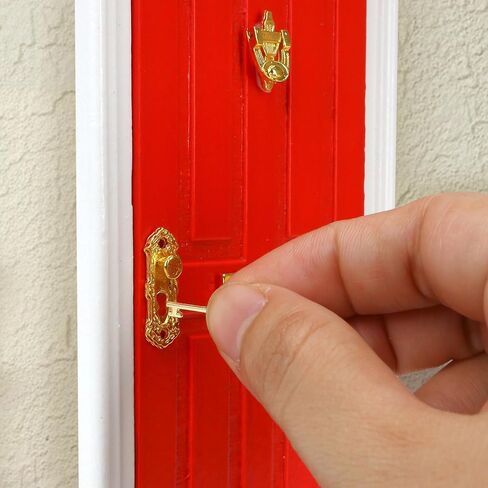 Miniature Red Door Dollhouse – 1/12 Scale Christmas Elf Mini Wooden Fairy Front Door with Handle Knocker for Doll House Decoration, Tiny Furniture Decor Party DIY Craft Accessories in Saudi Arabia