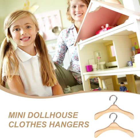 Doll Clothes Hanger Doll House Hangers 10pcs Wooden Child Clothes Stand, Mini Dress Outfit Holders Dollhouse Wardrobe Accessories (4.5cm) in Kuwait