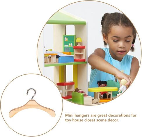 Doll Clothes Hanger Doll House Hangers 10pcs Wooden Child Clothes Stand, Mini Dress Outfit Holders Dollhouse Wardrobe Accessories (4.5cm) in Kuwait