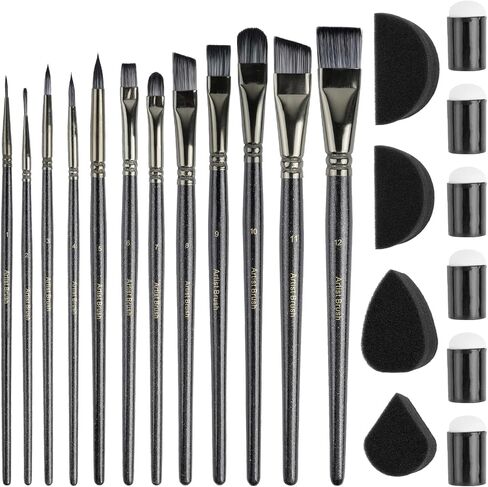 12 Pcs Face Paint Brushes, Nylon Black Paint Brushes Set with 30 Pcs Sponges, Face Painting Brush and Sponge Set for Halloween, Body Art, Acrylic Oil Watercolor Painting in Saudi Arabia