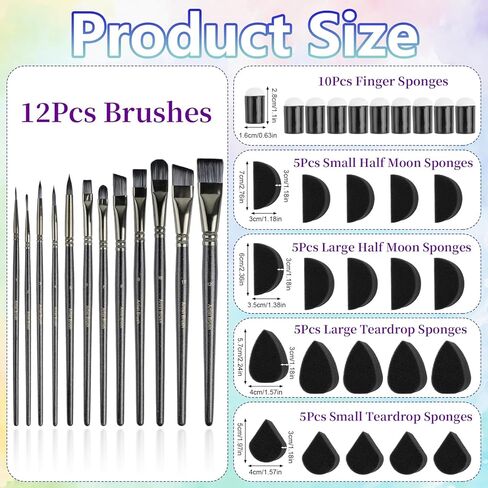 12 Pcs Face Paint Brushes, Nylon Black Paint Brushes Set with 30 Pcs Sponges, Face Painting Brush and Sponge Set for Halloween, Body Art, Acrylic Oil Watercolor Painting in Saudi Arabia