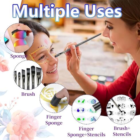 12 Pcs Face Paint Brushes, Nylon Black Paint Brushes Set with 30 Pcs Sponges, Face Painting Brush and Sponge Set for Halloween, Body Art, Acrylic Oil Watercolor Painting in Saudi Arabia