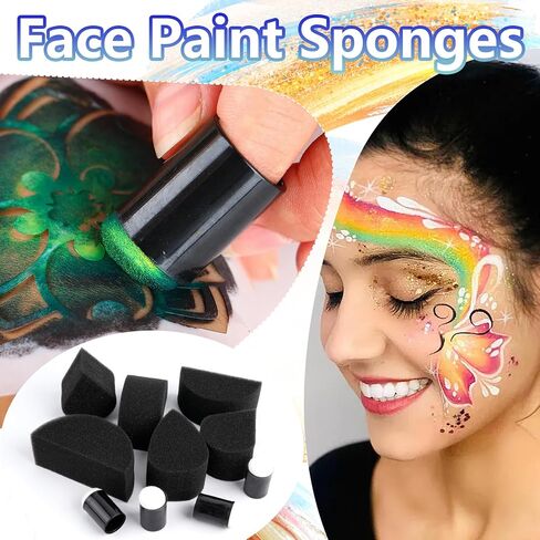 12 Pcs Face Paint Brushes, Nylon Black Paint Brushes Set with 30 Pcs Sponges, Face Painting Brush and Sponge Set for Halloween, Body Art, Acrylic Oil Watercolor Painting in Saudi Arabia