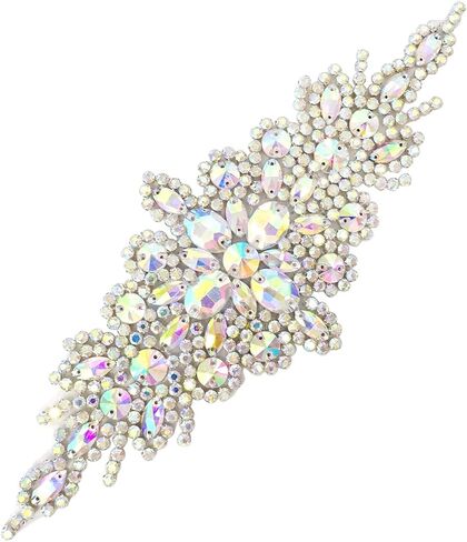 1PCS Bling Rhinestone Applique Patches Elegant Faux Crystal Flower Patches Colorful Wedding Dress Belt Embellishment for Women Bridal in Saudi Arabia