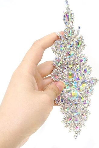 1PCS Bling Rhinestone Applique Patches Elegant Faux Crystal Flower Patches Colorful Wedding Dress Belt Embellishment for Women Bridal in Saudi Arabia