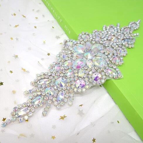 1PCS Bling Rhinestone Applique Patches Elegant Faux Crystal Flower Patches Colorful Wedding Dress Belt Embellishment for Women Bridal in Saudi Arabia