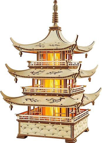 Wood Trick Harmony Tower Pagoda Temple LED ألغاز خشبية ثلاثية الأبعاد للبالغين لبناء - نقوش دقيقة - إضاءة ثنائية الوضع - مجموعة نماذج ألغاز ميكانيكية ثلاثية الأبعاد لمشروع هندسي DIY للبالغين in Kuwait