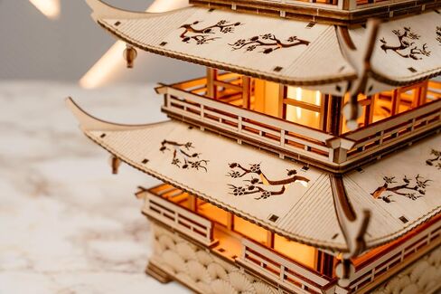 Wood Trick Harmony Tower Pagoda Temple LED ألغاز خشبية ثلاثية الأبعاد للبالغين لبناء - نقوش دقيقة - إضاءة ثنائية الوضع - مجموعة نماذج ألغاز ميكانيكية ثلاثية الأبعاد لمشروع هندسي DIY للبالغين in Kuwait