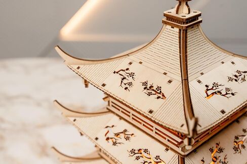 Wood Trick Harmony Tower Pagoda Temple LED ألغاز خشبية ثلاثية الأبعاد للبالغين لبناء - نقوش دقيقة - إضاءة ثنائية الوضع - مجموعة نماذج ألغاز ميكانيكية ثلاثية الأبعاد لمشروع هندسي DIY للبالغين in Kuwait