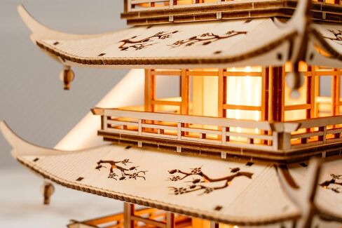 Wood Trick Harmony Tower Pagoda Temple LED ألغاز خشبية ثلاثية الأبعاد للبالغين لبناء - نقوش دقيقة - إضاءة ثنائية الوضع - مجموعة نماذج ألغاز ميكانيكية ثلاثية الأبعاد لمشروع هندسي DIY للبالغين in Kuwait