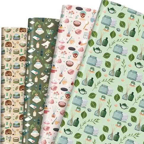 Pineraap 12 Sheets Green Fairy Wrapping Paper, Green Watercolor Woodland Fairy Floral Gift Wrap Paper for Girls Birthday Party, Wedding, Baby Shower, Bridal Shower, DIY Crafts, 27.6 x 19.7 In in Saudi Arabia