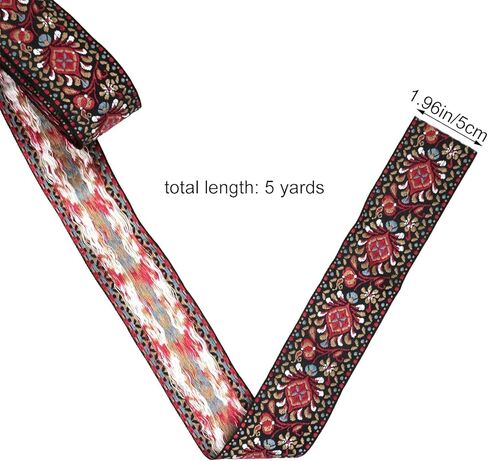5 Yards Ethnic Style Embroidered Jacquard Trim Retro Ribbon Lace Trim Vintage Boho Jacquard Ribbon for Sewing Bag Shoulder Clothing Accessories Craft Making in Saudi Arabia