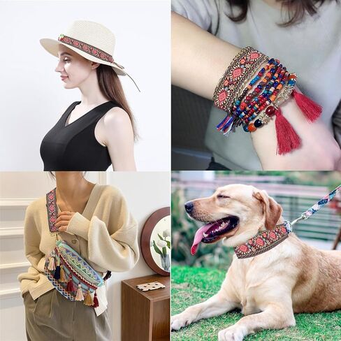 5 Yards Ethnic Style Embroidered Jacquard Trim Retro Ribbon Lace Trim Vintage Boho Jacquard Ribbon for Sewing Bag Shoulder Clothing Accessories Craft Making in Saudi Arabia
