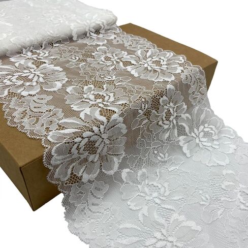 Olive Lace 8.5 Inches Wide Stretchy Lace for Bridal Wedding Decorations, Sewing DIY Making and DIY Crafts- 5 Yards (9257 White) in Saudi Arabia