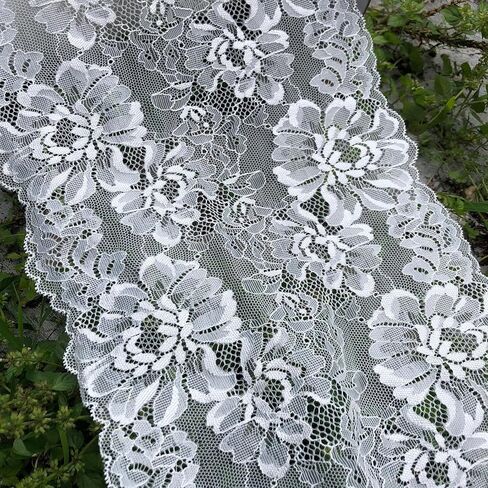 Olive Lace 8.5 Inches Wide Stretchy Lace for Bridal Wedding Decorations, Sewing DIY Making and DIY Crafts- 5 Yards (9257 White) in Saudi Arabia