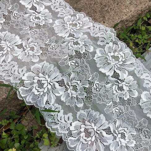 Olive Lace 8.5 Inches Wide Stretchy Lace for Bridal Wedding Decorations, Sewing DIY Making and DIY Crafts- 5 Yards (9257 White) in Saudi Arabia
