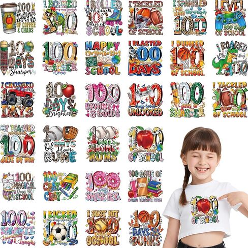100 Days of School Iron-on Transfers, 20 PCS DTF Transfers Ready to Press, School Life Heat Transfer Vinyl Decals for T-Shirts, Bags, Pillows, DIY Crafts in Saudi Arabia