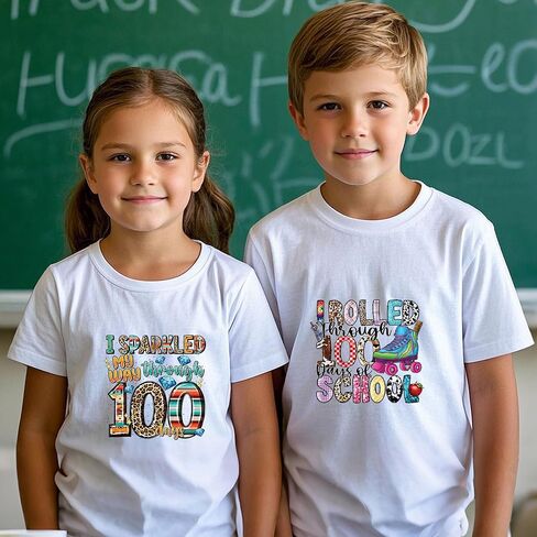100 Days of School Iron-on Transfers, 20 PCS DTF Transfers Ready to Press, School Life Heat Transfer Vinyl Decals for T-Shirts, Bags, Pillows, DIY Crafts in Saudi Arabia