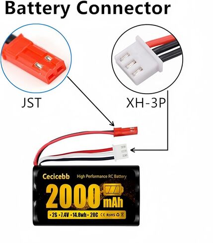 2000mAh 7.4V Li-ion Battery with JST Plug 2S Rechargeable RC Battery Fit for RC Helicopter Car Truck RC Boats Drone Airsoft Water Ball Blaster with 7.4V USB Charger in Kuwait