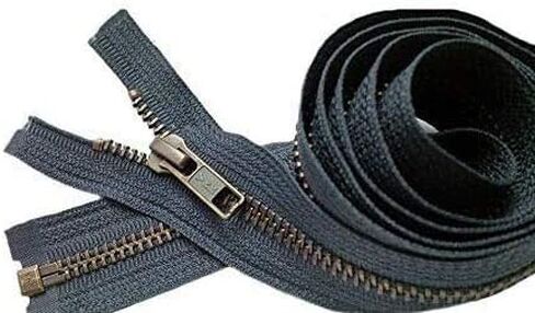 YKK®- Jacket Zippers YKK® #5 Antique Brass- Metal Teeth Separating for Crafter's Special Color Dark Grey #S926 Made in USA -Custom Length (26 inches) in Saudi Arabia