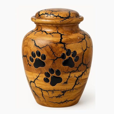Wooden Pet Urn for Ashes – Wooden Cremation Urn with Color Inlay Paw Print & Fractal Burning Design – Memorial Keepsake for Dogs & Cats (Blue, S (6.5xx5 inches)(80Cu/in)) in Saudi Arabia