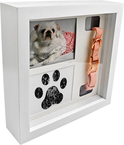 Pet Memorial Picture Frame, Pet Paw Print Impression Kit, Remembrance for Dogs & Cats-Shadow Box with Collar-Loss of Dog Bereavement Gift, 2 Customizable Displays, 9x9 Memorial Gift for Pet (Black) in Kuwait