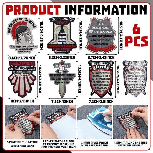 6 Pcs Christian Armor of God Patches 4 Inch Embroidery Christians Patches with Bible Verse Sew on Iron on for Men Women Faith Clothes Backpacks Hats Jeans Bags in Saudi Arabia