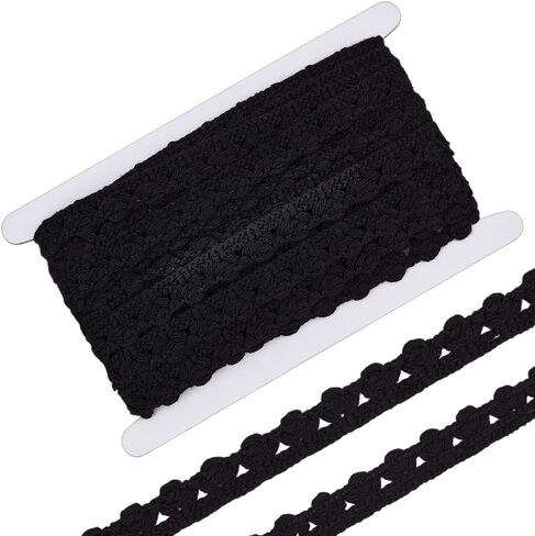 MAYJOYDIY 5 Yards Black Crochet Lace Ribbon 3/4 inch Wavy Vintage Lace Trim Vintage Crafting Scalloped Edge for DIY Wedding Dress Costume Crafts and Sewing in Saudi Arabia