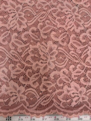 Elaine Mauve Floral Scalloped Nylon Spandex Stretch Lace Light Weight Fabric for Clothes, Lingerie, Costumes, Decorations, Crafts in Saudi Arabia