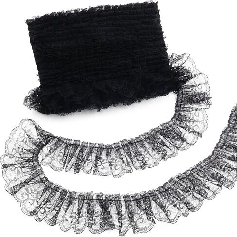 Black Lace Ruffle Trim Single Pleated Edge Lace Ribbon 2 inch×10 Yards for Wreaths, Bows, Crafts,DIY Floral Decor, Gift Wrapping, Party Supplies in Saudi Arabia