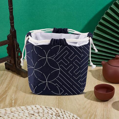 FREEBLOSS DIY Sashiko Fabric Basket Kit with Instructions 2pcs Stencils Sashiko Drawstring Bag Kit for Beginners Japanese Embroidery Bag for Girls Mums Gift in Saudi Arabia