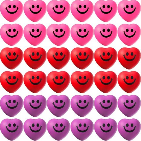 36 Pieces Valentines Day Heart Shaped Stress Balls Valentines Day Smile Face Crafts Funny Mini Foam Balls for School Carnival Reward Party Favors Decorations Present Bag Fillers, Red, Pink, Purple in Saudi Arabia