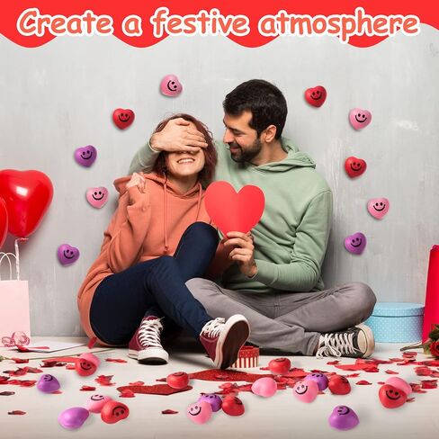36 Pieces Valentines Day Heart Shaped Stress Balls Valentines Day Smile Face Crafts Funny Mini Foam Balls for School Carnival Reward Party Favors Decorations Present Bag Fillers, Red, Pink, Purple in Saudi Arabia